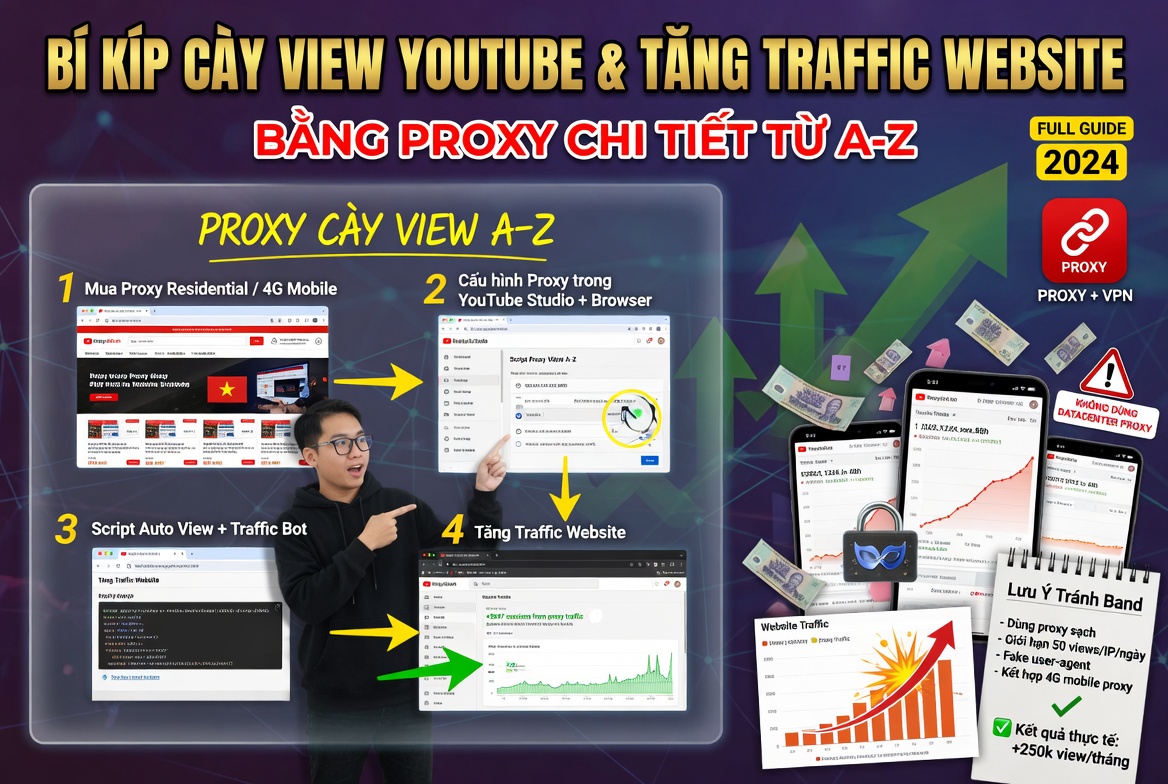 Bí Kíp Cày View Youtube & Tăng Traffic Website Bằng Proxy Chi Tiết Từ A-Z